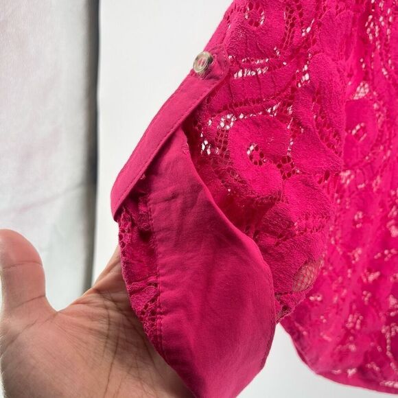Maeve By Anthropologie Women’s Pink Open Lace Slim Button Down Blouse Top Size 4 - Picture 6 of 15